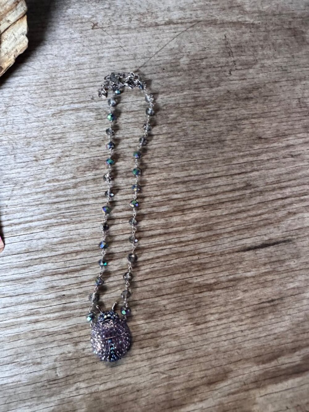 Kirks Folly purple ladybug locket necklace AB crystal beaded chain with Box - Picture 9 of 10